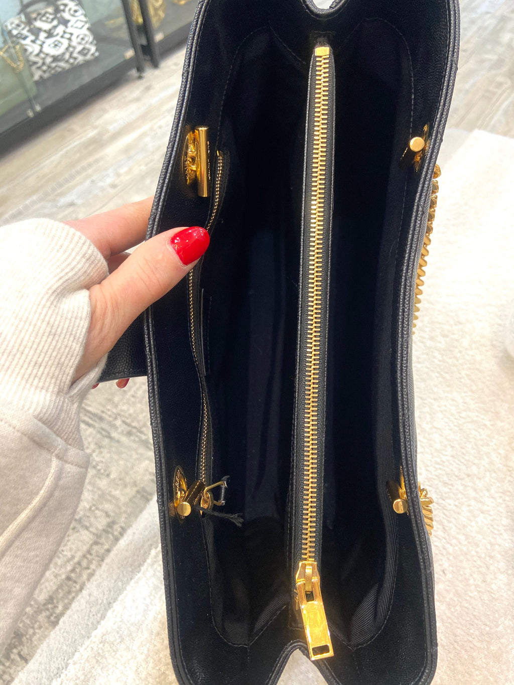 YSL GRAIN DE POUDRE MATELASSE CHEVRON MONOGRAM SHOPPING TOTE