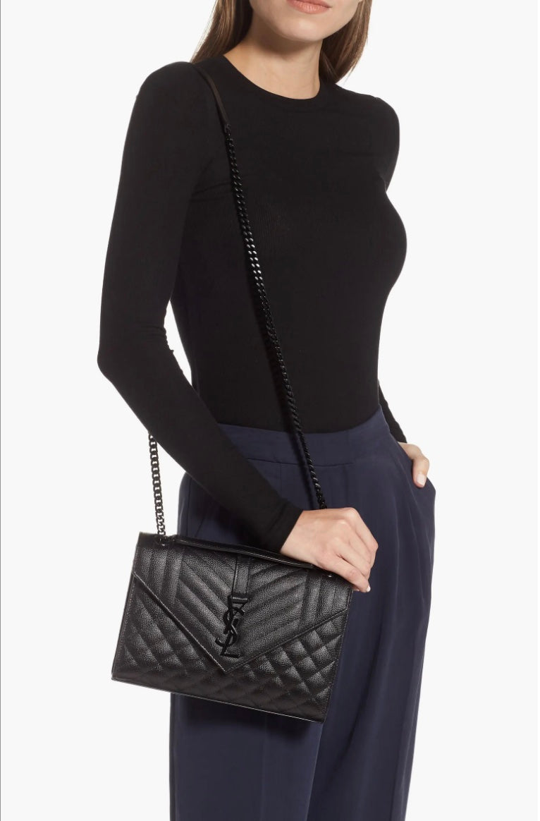 YSL GRAIN DE POUDRE MIXED MATELASSE TRIQUILT MEDIUM ENVELOPE BAG