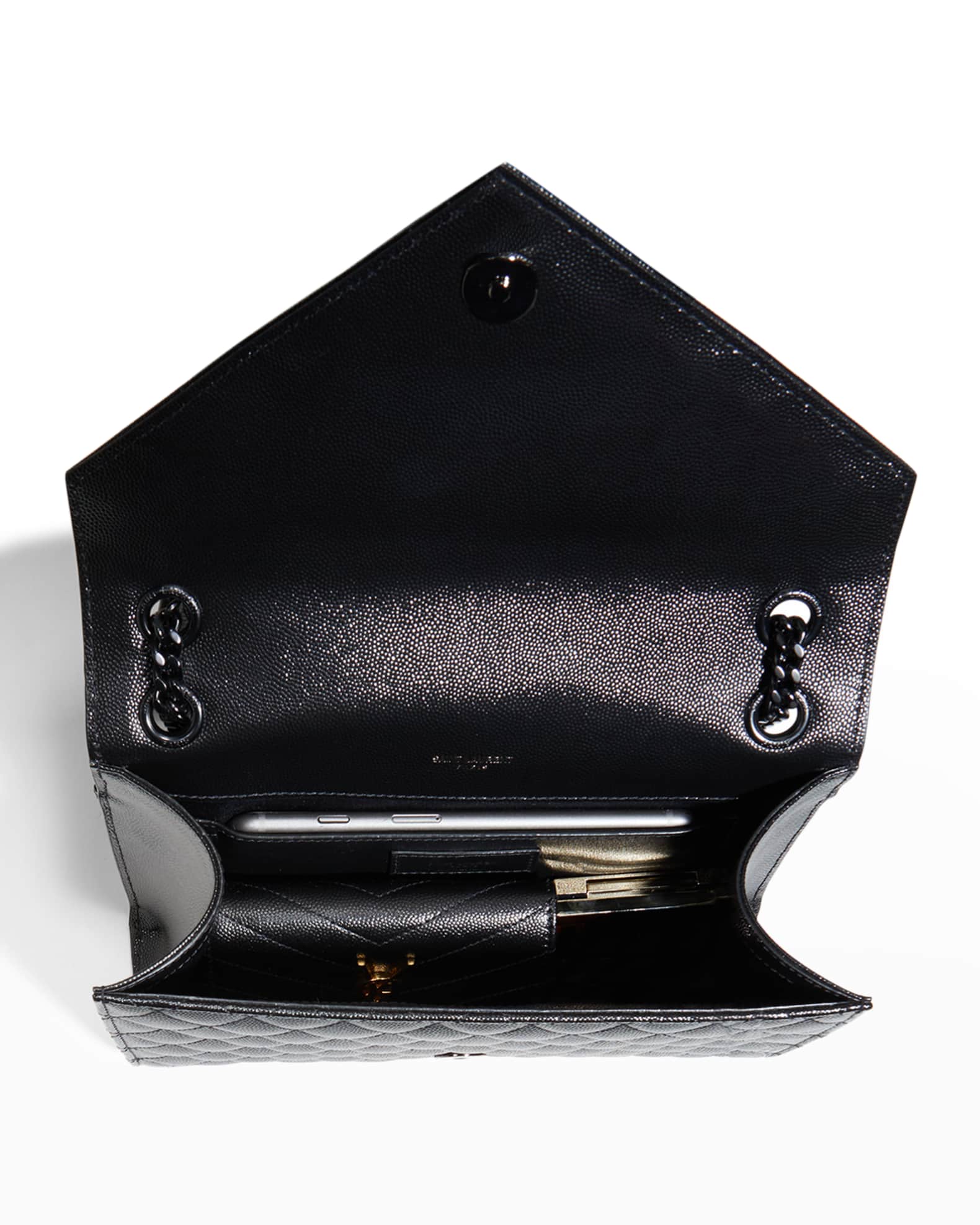 YSL GRAIN DE POUDRE MIXED MATELASSE TRIQUILT MEDIUM ENVELOPE BAG