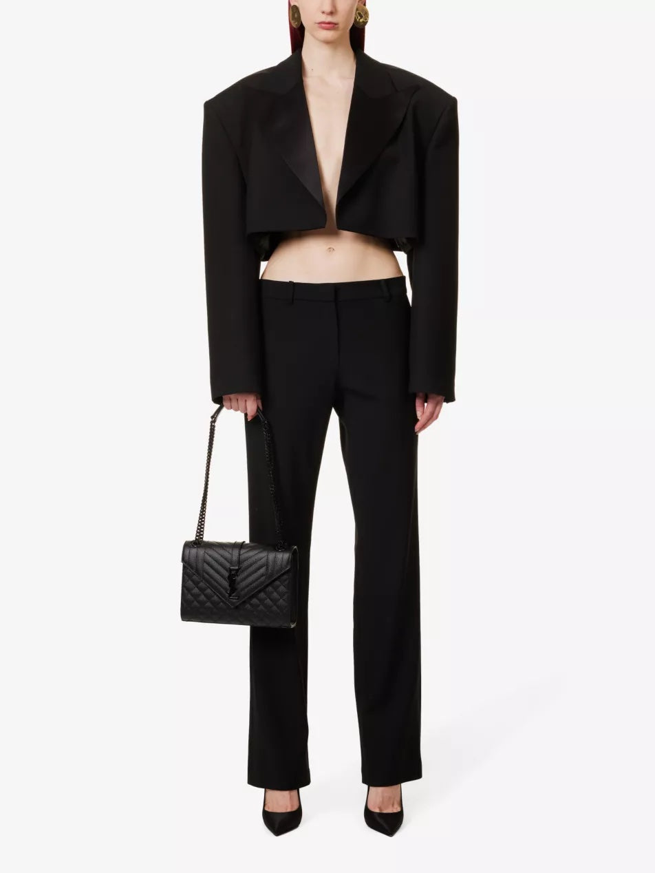 YSL GRAIN DE POUDRE MIXED MATELASSE TRIQUILT MEDIUM ENVELOPE BAG