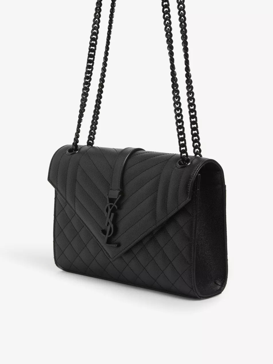YSL GRAIN DE POUDRE MIXED MATELASSE TRIQUILT MEDIUM ENVELOPE BAG