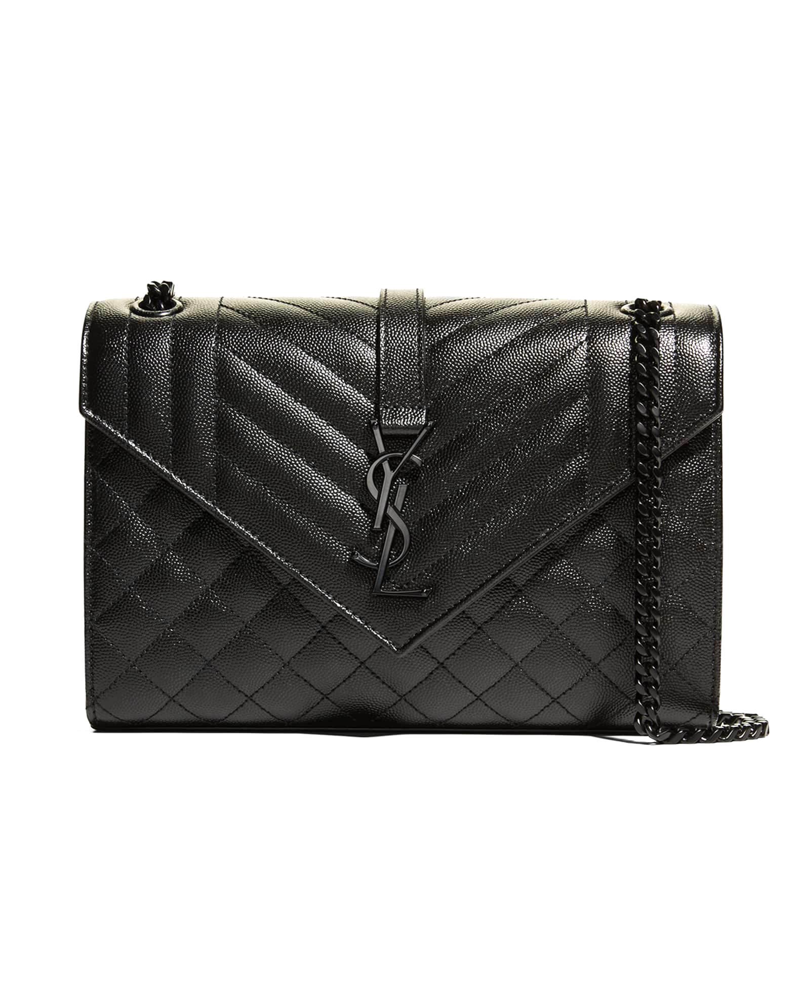 YSL GRAIN DE POUDRE MIXED MATELASSE TRIQUILT MEDIUM ENVELOPE BAG