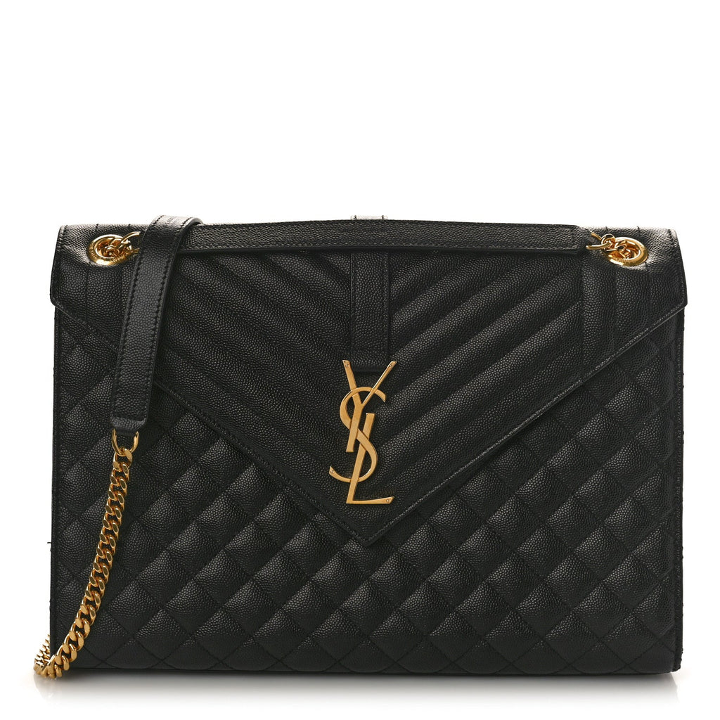 YSL GRAIN DE POUDRE MIXED MATELASSE LARGE TRIQUILT MONOGRAM BAG