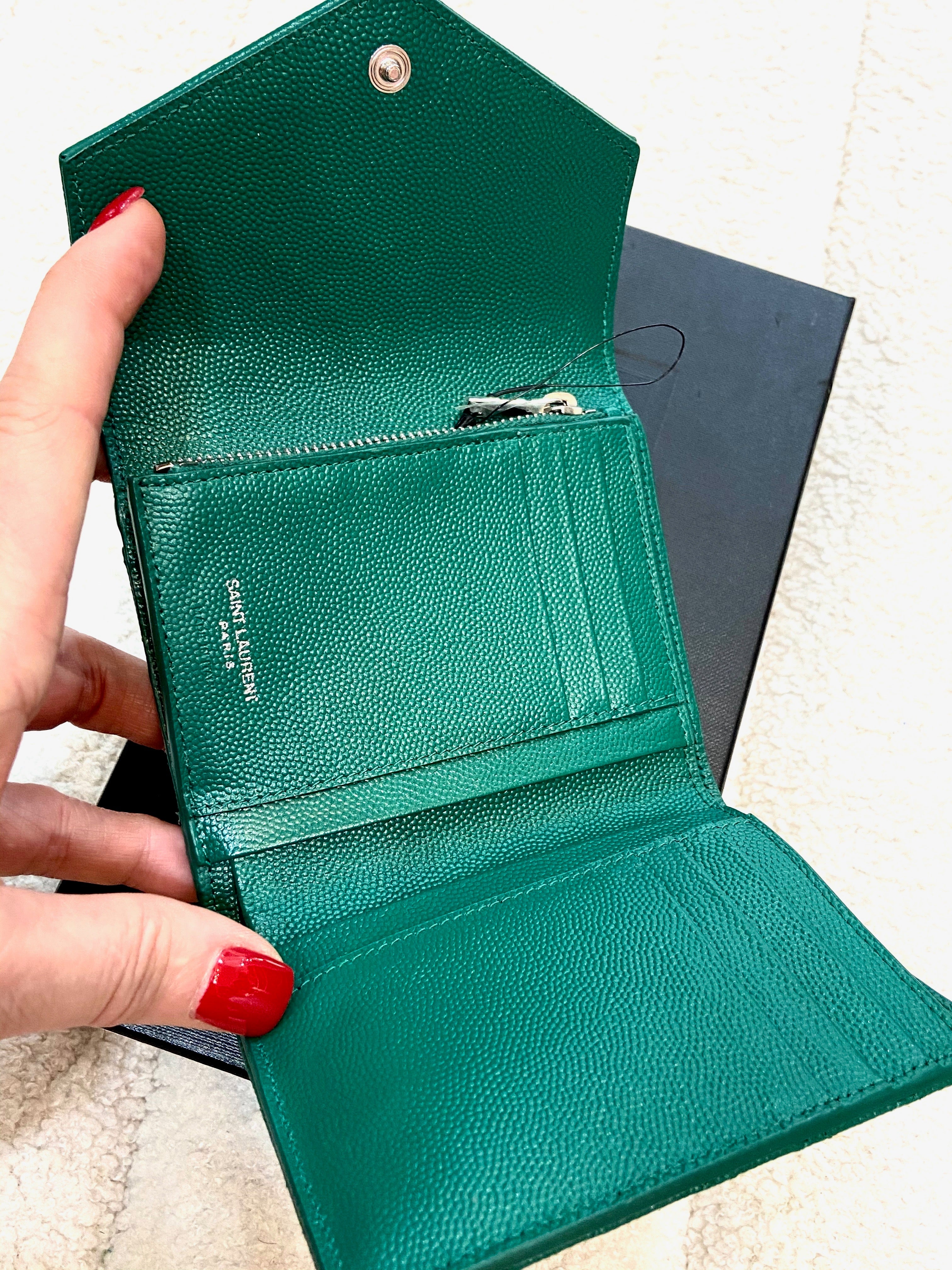 YSL GRAIN DE POUDRE MIXED MATELASSE TRIQUILT SMALL MONOGRAM WALLET
