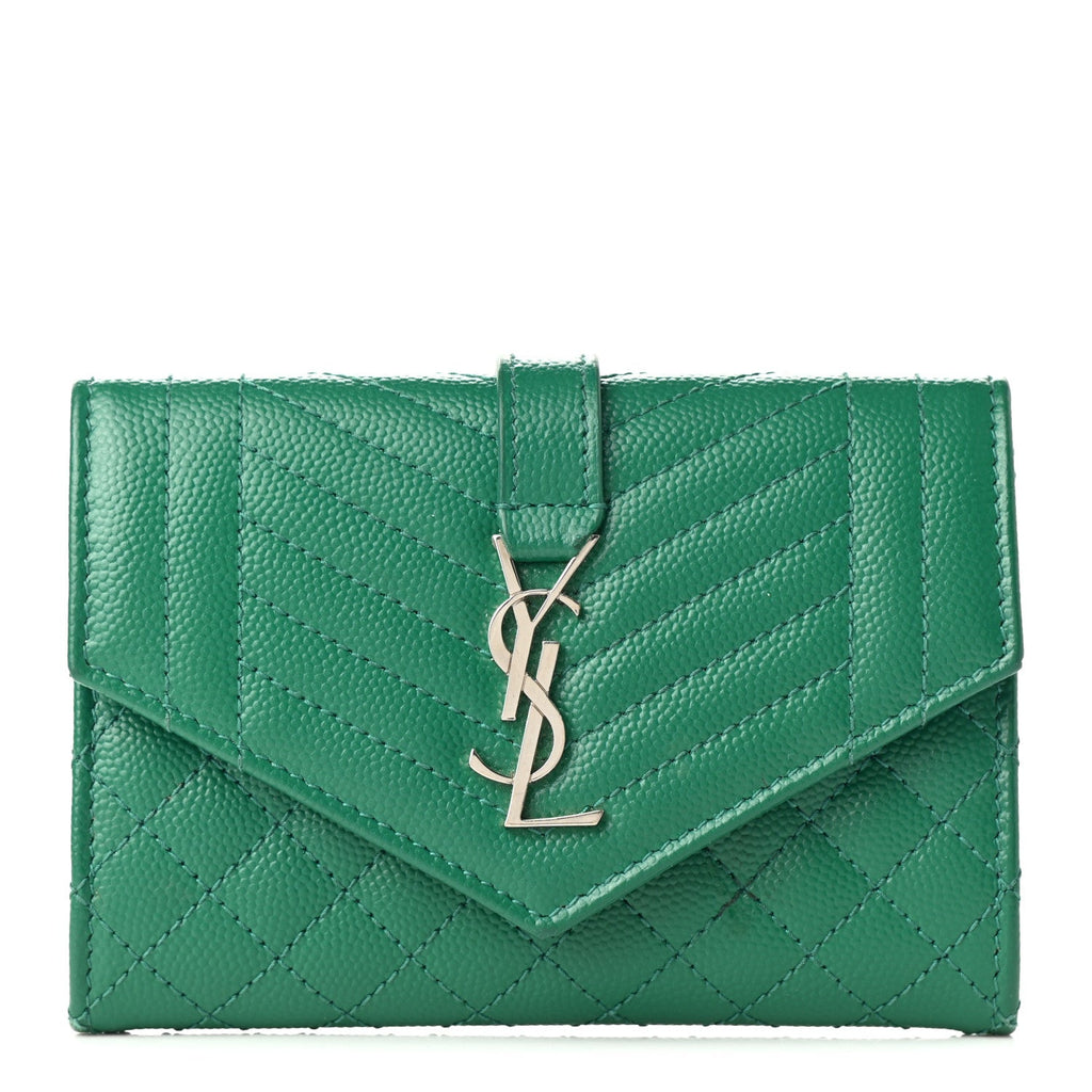 YSL GRAIN DE POUDRE MIXED MATELASSE TRIQUILT SMALL MONOGRAM WALLET