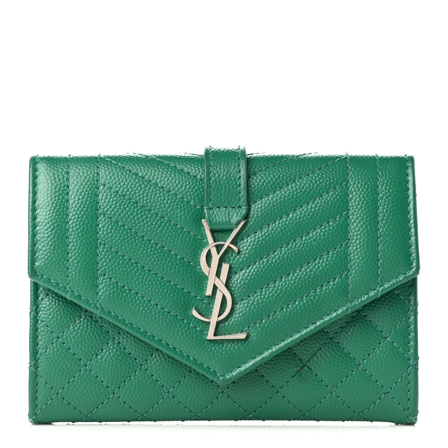 YSL GRAIN DE POUDRE MIXED MATELASSE TRIQUILT SMALL MONOGRAM WALLET
