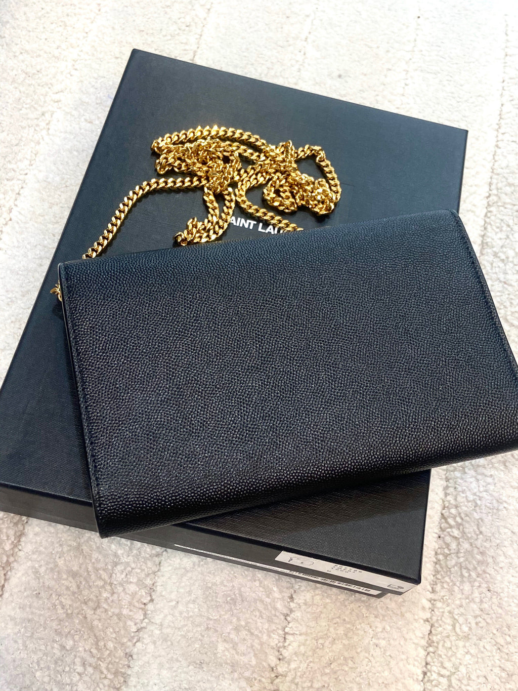 YSL GRAIN DE POUDRE LEATHER UPTOWN WALLET ON CHAIN