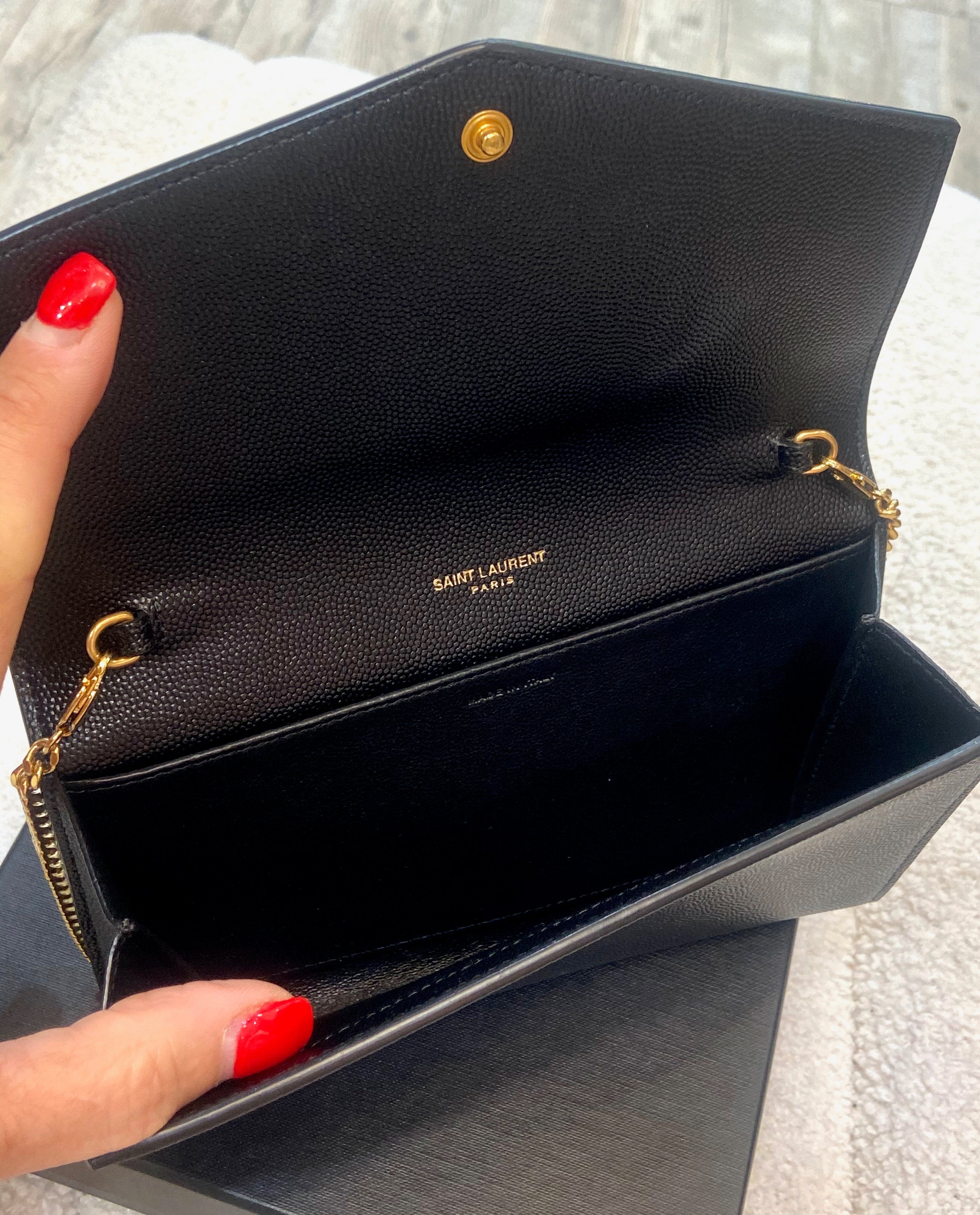 YSL GRAIN DE POUDRE LEATHER UPTOWN WALLET ON CHAIN