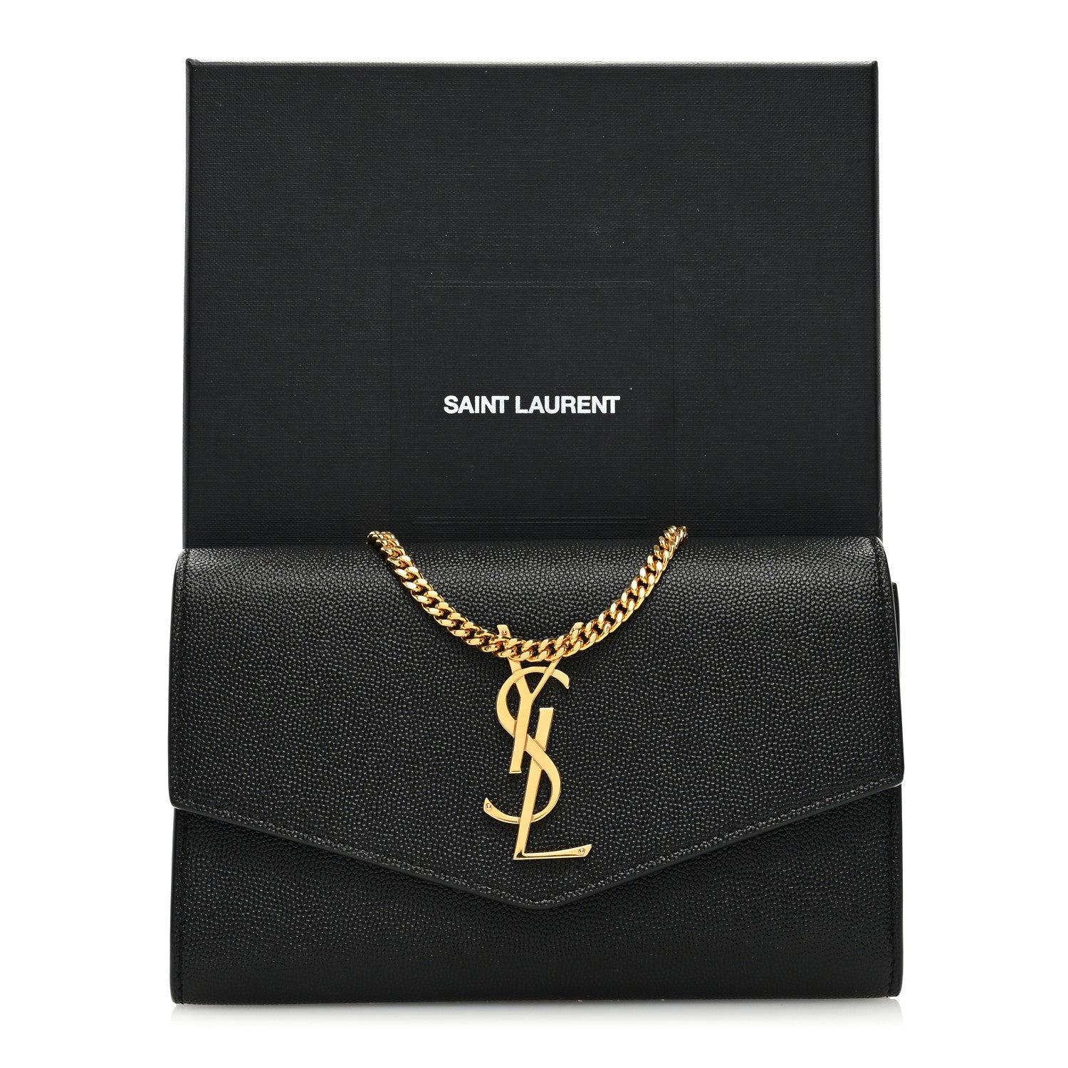 YSL GRAIN DE POUDRE LEATHER UPTOWN WALLET ON CHAIN