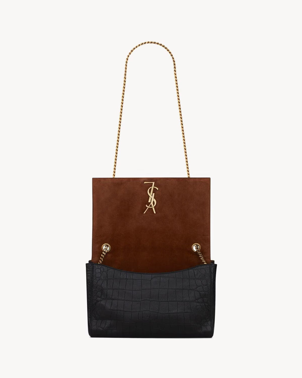 YSL KATE REVERSIBLE CROC EMBOSSED LEATHER & SUEDE MEDIUM SHOULDER BAG