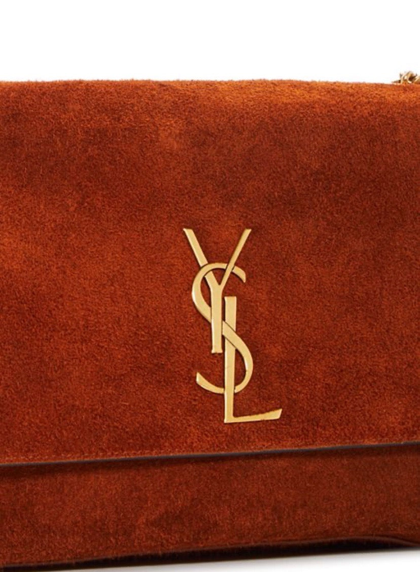 YSL KATE REVERSIBLE CROC EMBOSSED LEATHER & SUEDE MEDIUM SHOULDER BAG