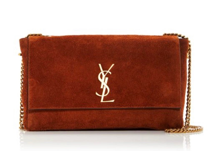 YSL KATE REVERSIBLE CROC EMBOSSED LEATHER & SUEDE MEDIUM SHOULDER BAG