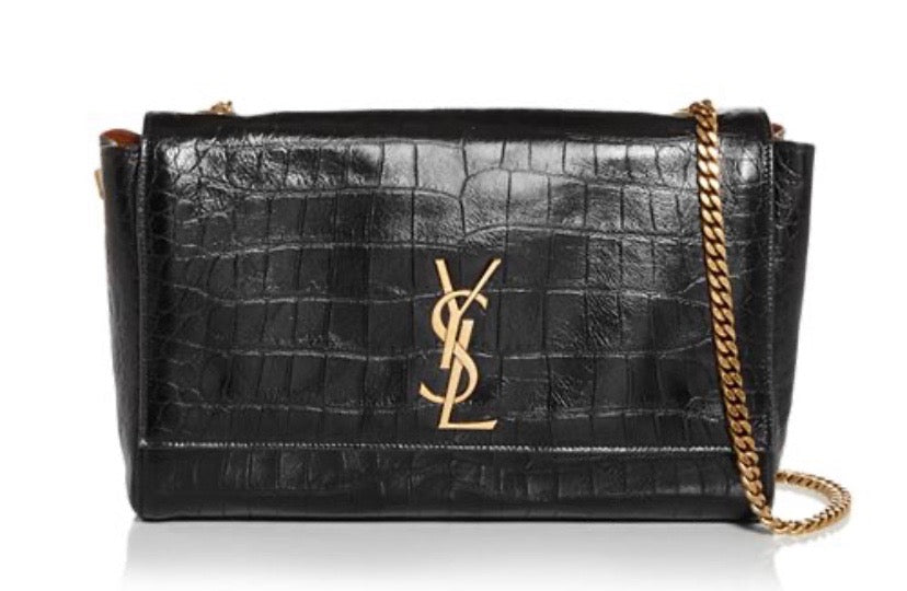 YSL KATE REVERSIBLE CROC EMBOSSED LEATHER & SUEDE MEDIUM SHOULDER BAG