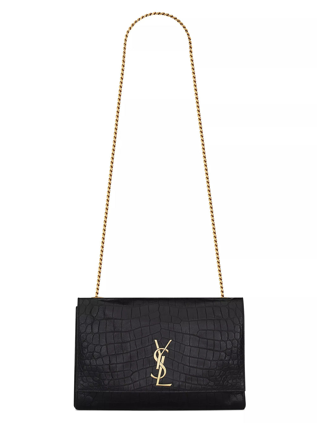 YSL KATE REVERSIBLE CROC EMBOSSED LEATHER & SUEDE MEDIUM SHOULDER BAG