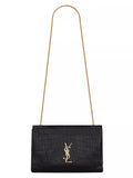 YSL KATE REVERSIBLE CROC EMBOSSED LEATHER & SUEDE MEDIUM SHOULDER BAG