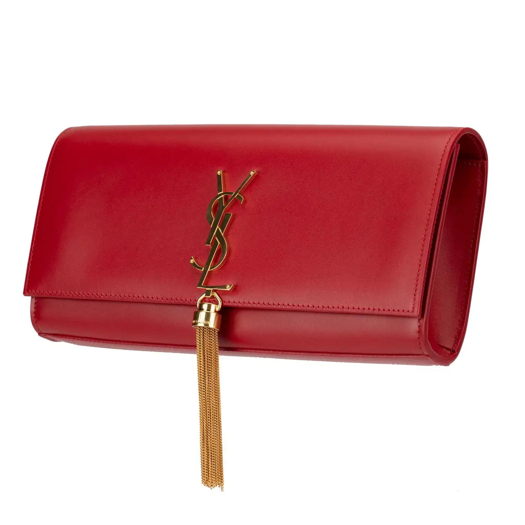 YVES SAINT LAURENT KATE LEATHER CLUTCH BAG ROUGE