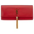 YVES SAINT LAURENT KATE LEATHER CLUTCH BAG ROUGE