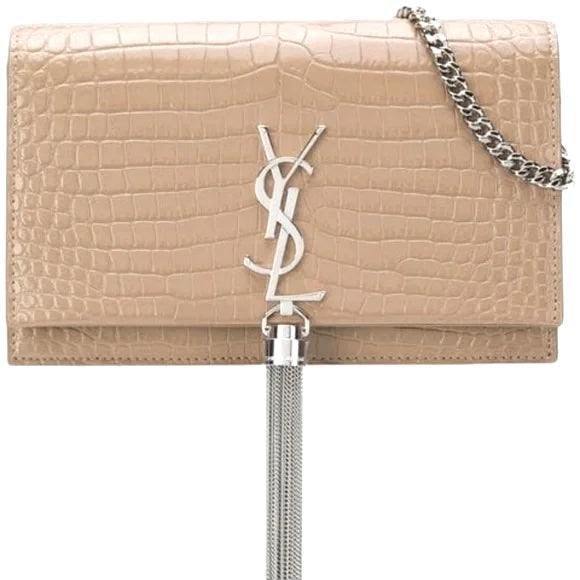 YSL KATE SMALL CROCODILE-EMBOSSED LEATHER TASSEL CROSSBODY