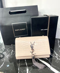 YSL KATE SMALL CROCODILE-EMBOSSED LEATHER TASSEL CROSSBODY