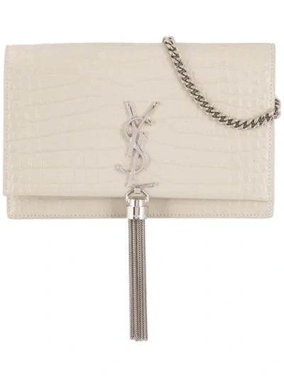 YSL KATE SMALL CROCODILE-EMBOSSED LEATHER TASSEL CROSSBODY