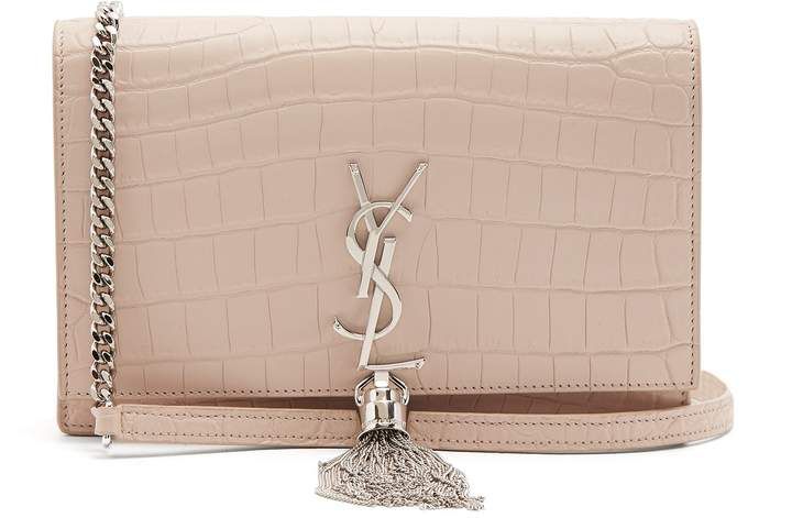 YSL KATE SMALL CROCODILE-EMBOSSED LEATHER TASSEL CROSSBODY