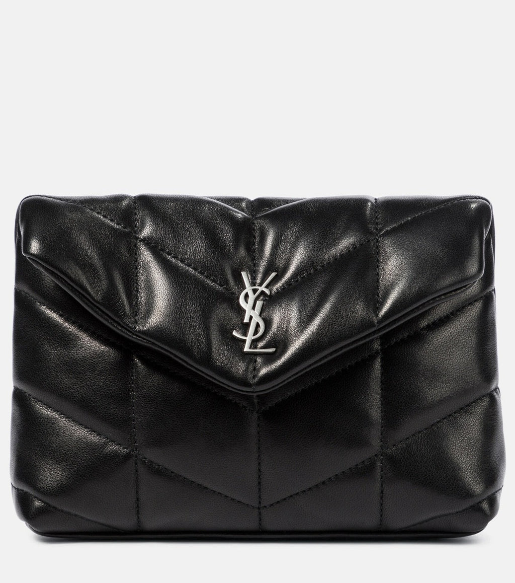 YSL LAMBSKIN LEATHER MONOGRAM LOULOU PUFFER CLUTCH BAG