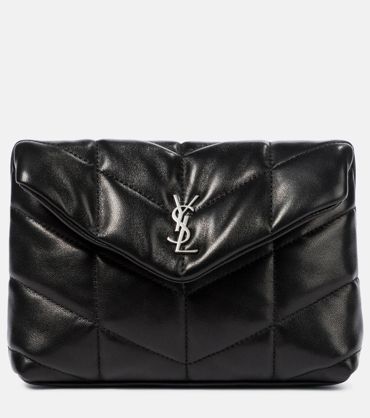 YSL LAMBSKIN LEATHER MONOGRAM LOULOU PUFFER CLUTCH BAG