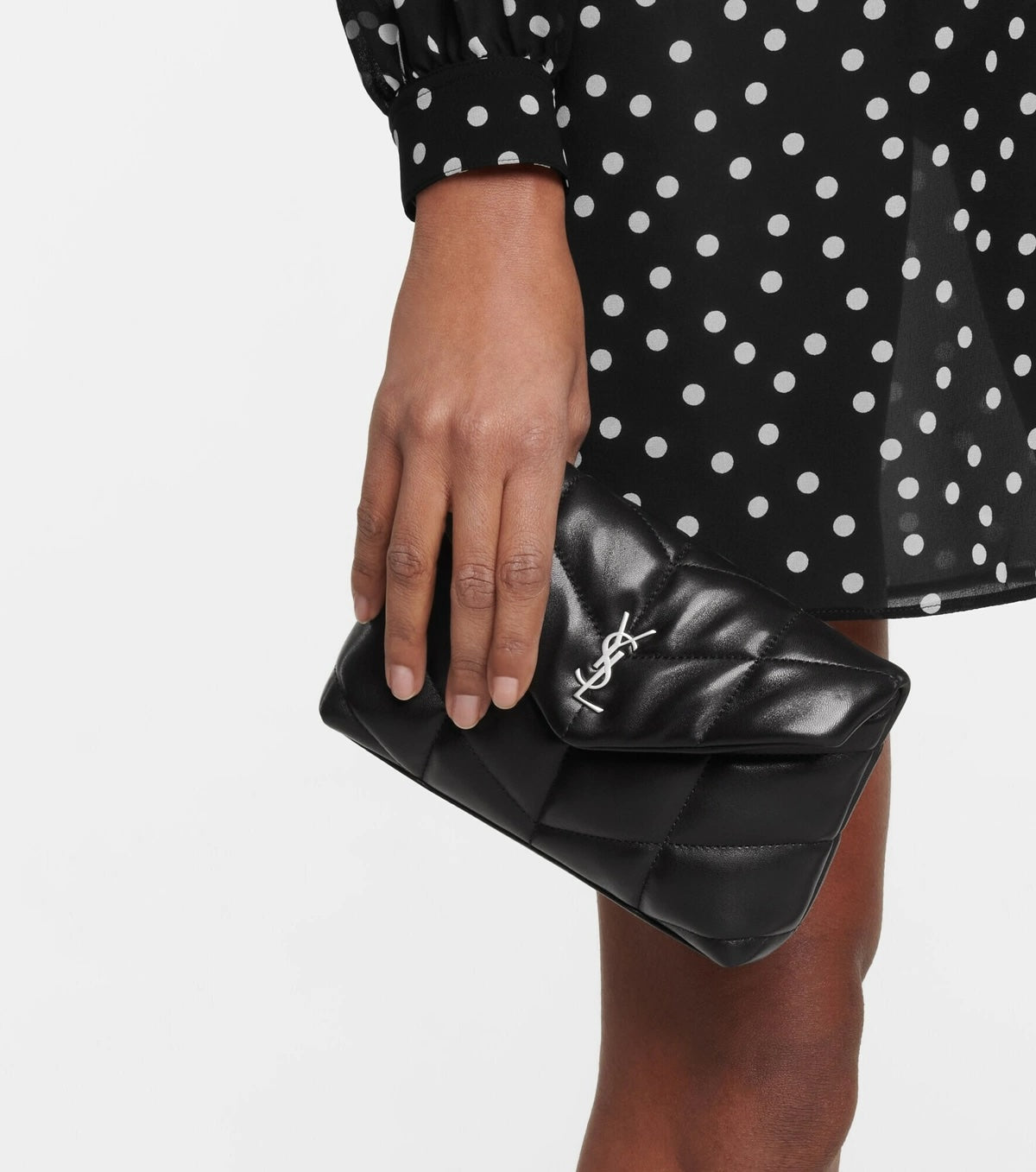 YSL LAMBSKIN LEATHER MONOGRAM LOULOU PUFFER CLUTCH BAG