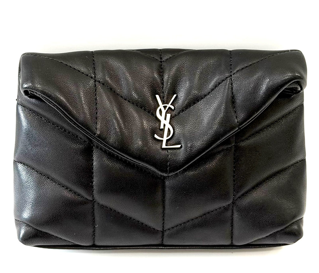 YSL LAMBSKIN LEATHER MONOGRAM LOULOU PUFFER CLUTCH BAG