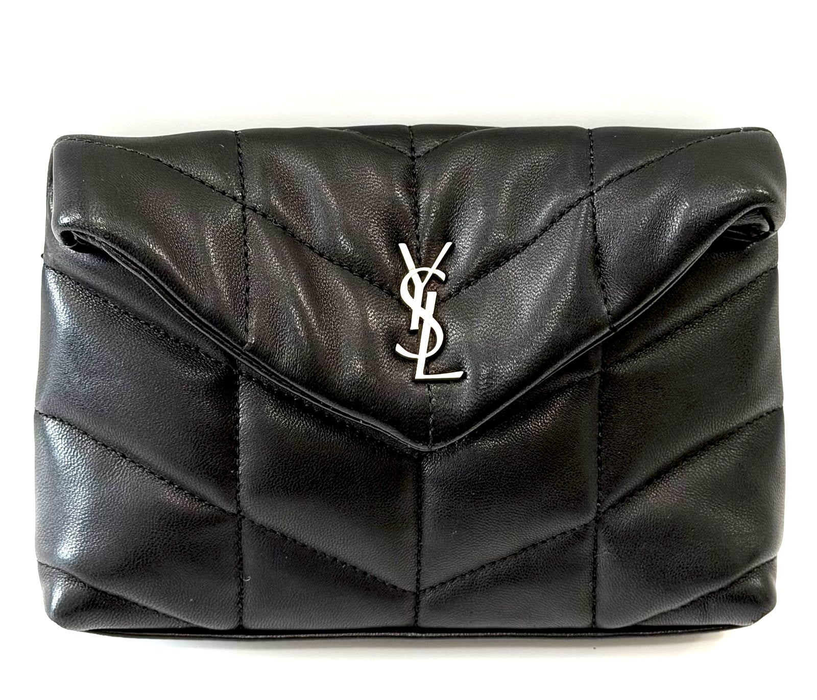 YSL LAMBSKIN LEATHER MONOGRAM LOULOU PUFFER CLUTCH BAG