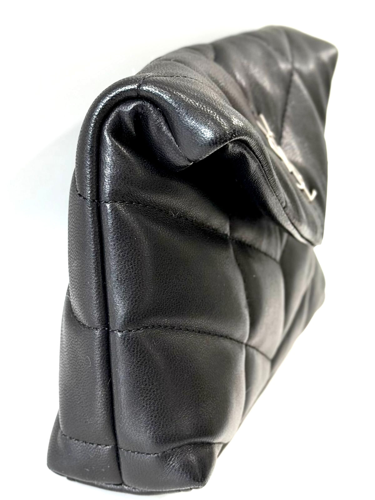 YSL LAMBSKIN LEATHER MONOGRAM LOULOU PUFFER CLUTCH BAG