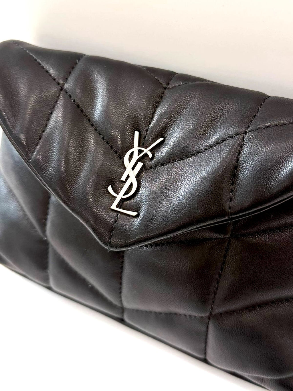 YSL LAMBSKIN LEATHER MONOGRAM LOULOU PUFFER CLUTCH BAG