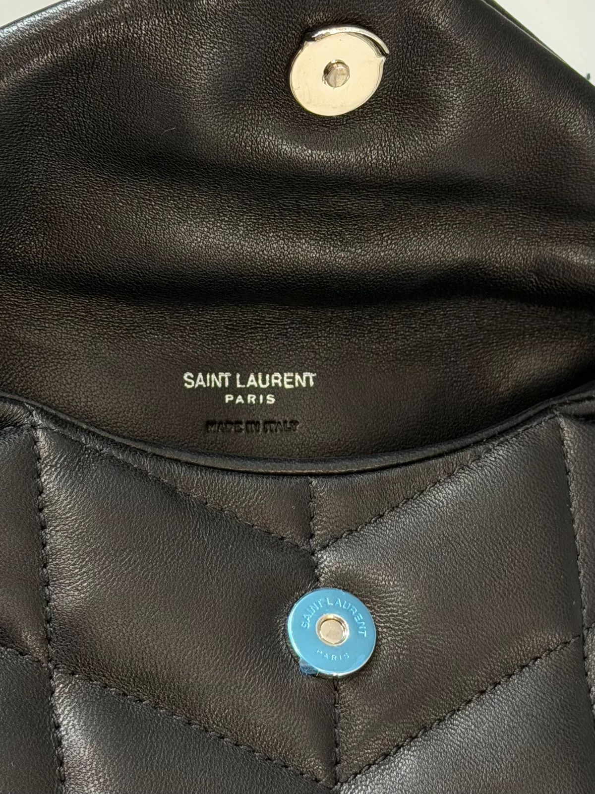 YSL LAMBSKIN LEATHER MONOGRAM LOULOU PUFFER CLUTCH BAG