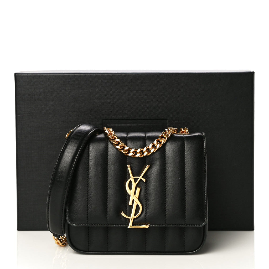 YSL QUILTED LAMBSKIN MONOGRAM SMALL VICKY CHAIN BAG