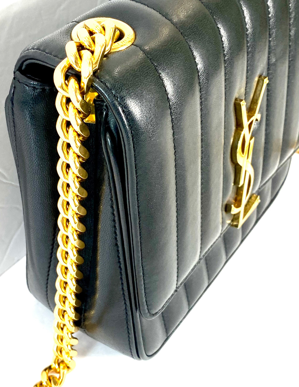 YSL QUILTED LAMBSKIN MONOGRAM SMALL VICKY CHAIN BAG