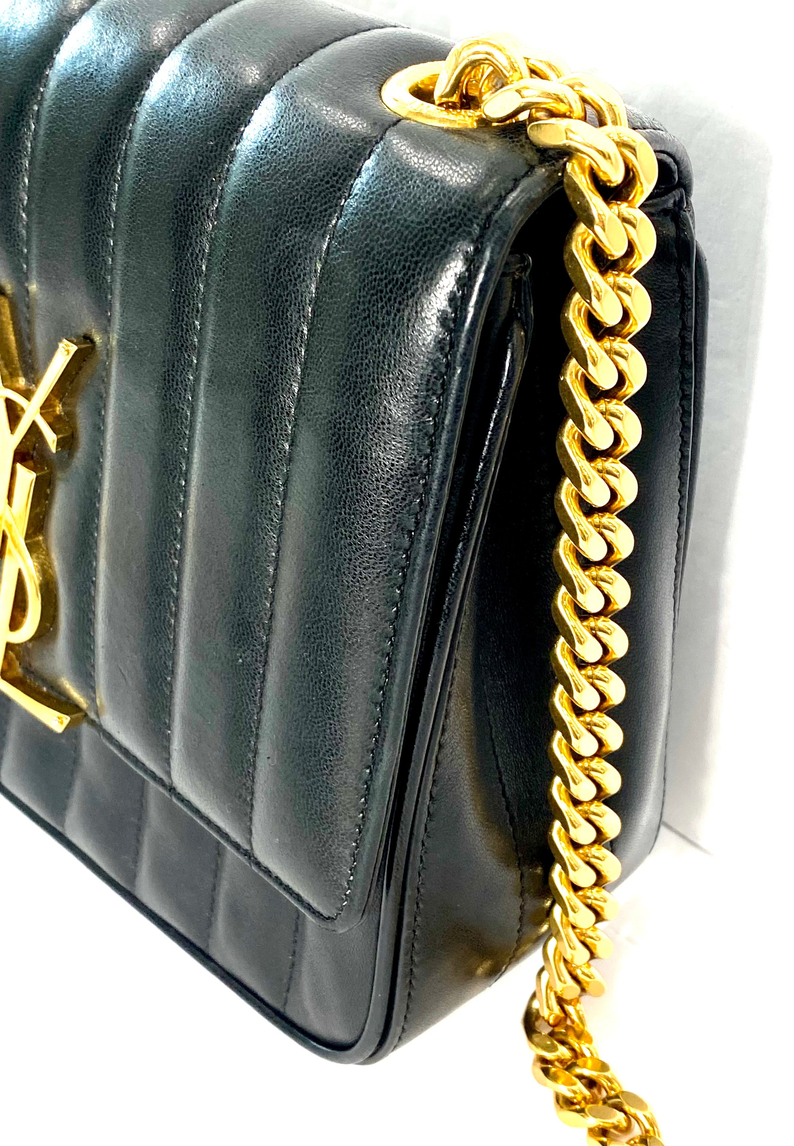 YSL QUILTED LAMBSKIN MONOGRAM SMALL VICKY CHAIN BAG