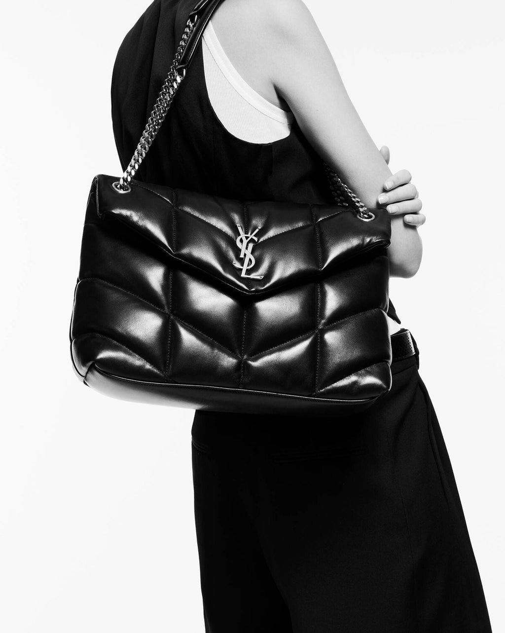 YSL PUFFER LOULOU MEDIUM CHAIN BAG IN QUILTED LAMBSKIN