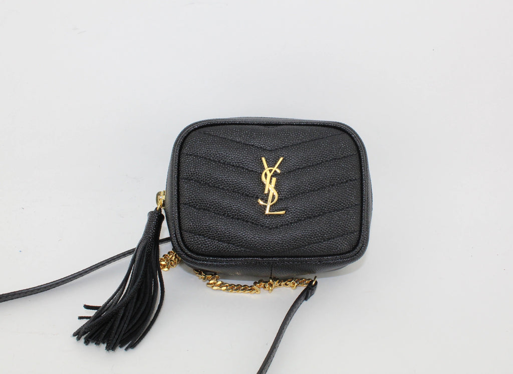 YSL LOU BABY QUILTED GRAIN DE POUDRE LEATHER CHAIN BAG