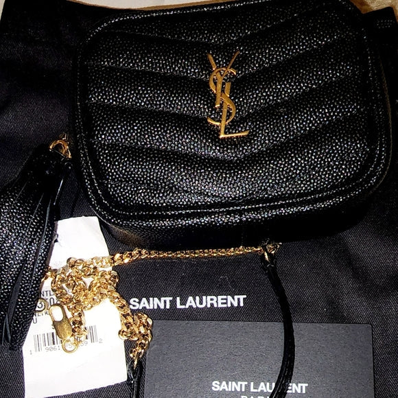 YSL LOU BABY QUILTED GRAIN DE POUDRE LEATHER CHAIN BAG