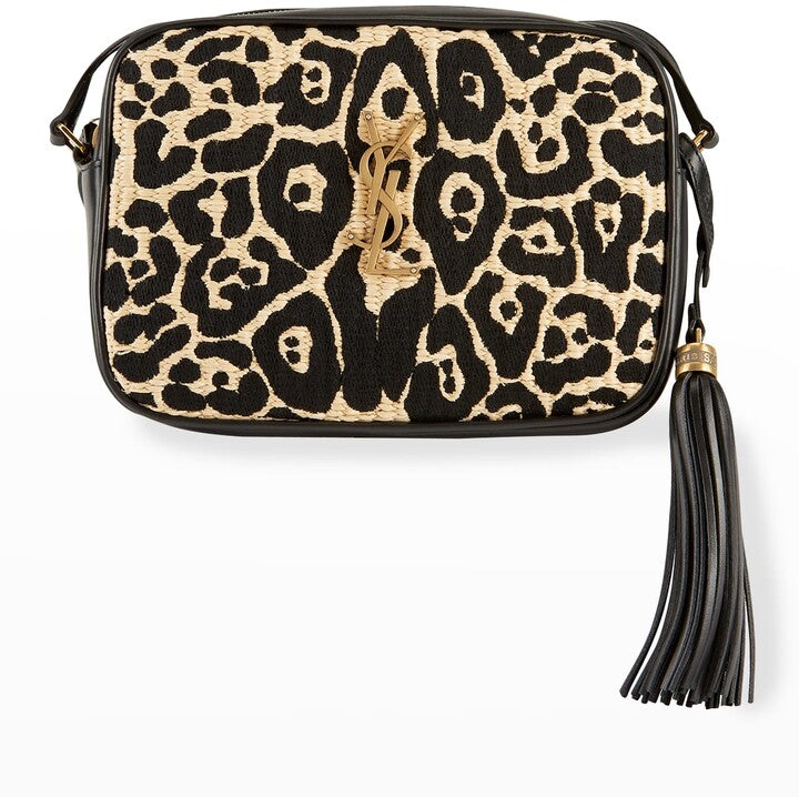 SAINT LAURENT LOU ANIMAL PRINT RAFFIA YSL MEDIUM CAMERA BAG
