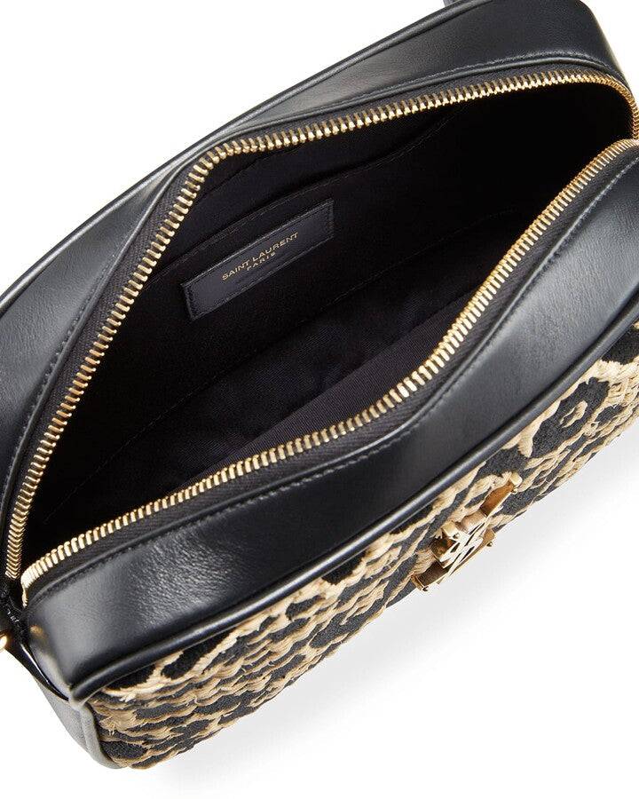 SAINT LAURENT LOU ANIMAL PRINT RAFFIA YSL MEDIUM CAMERA BAG