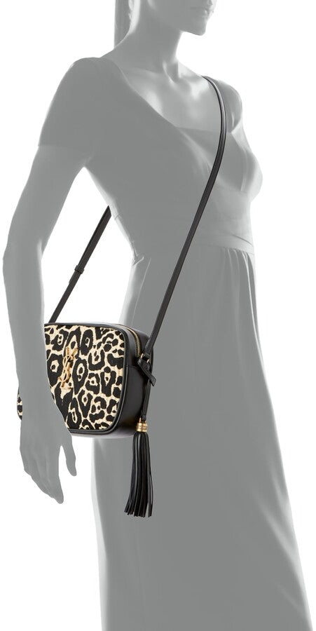 SAINT LAURENT LOU ANIMAL PRINT RAFFIA YSL MEDIUM CAMERA BAG