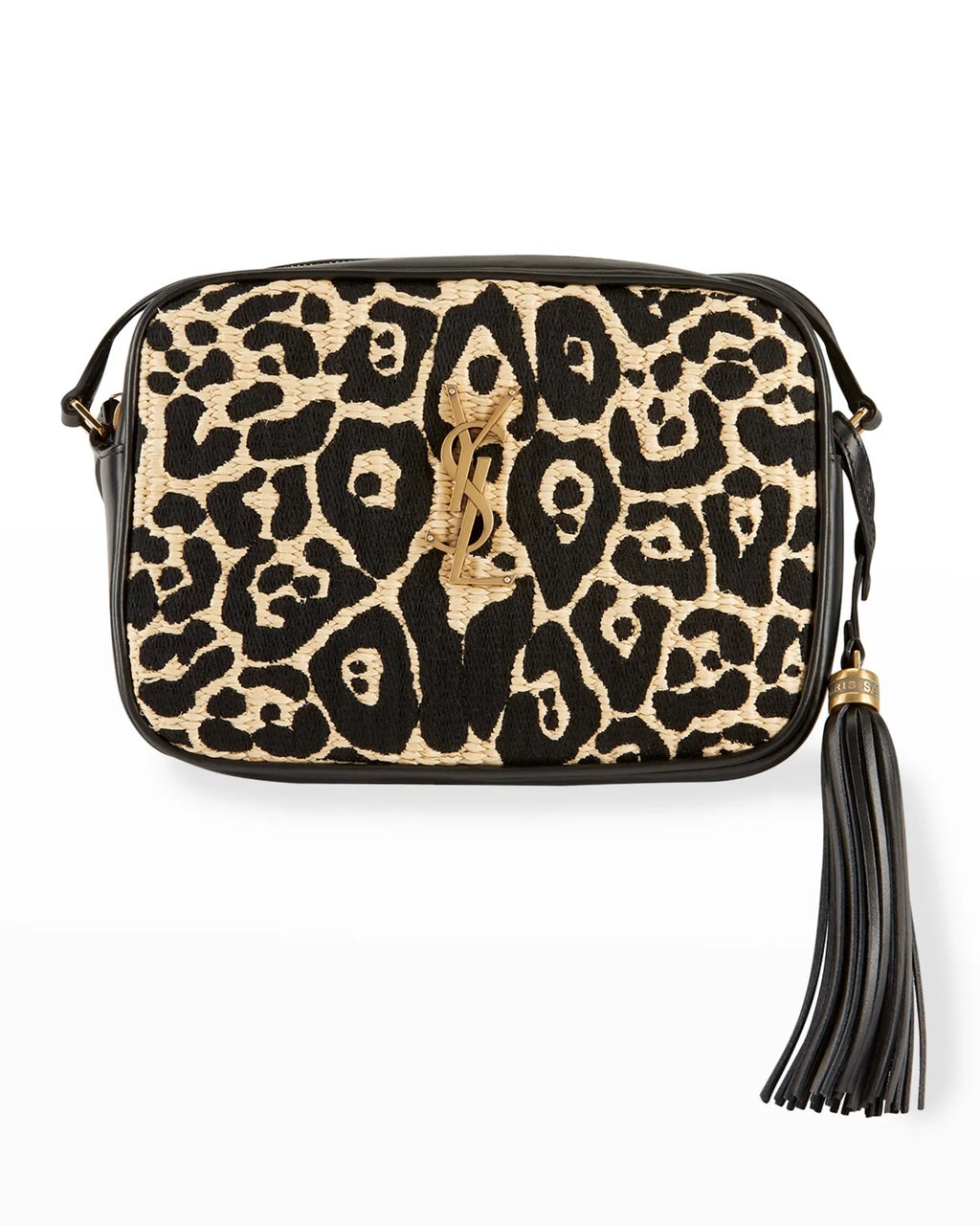 SAINT LAURENT LOU ANIMAL PRINT RAFFIA YSL MEDIUM CAMERA BAG