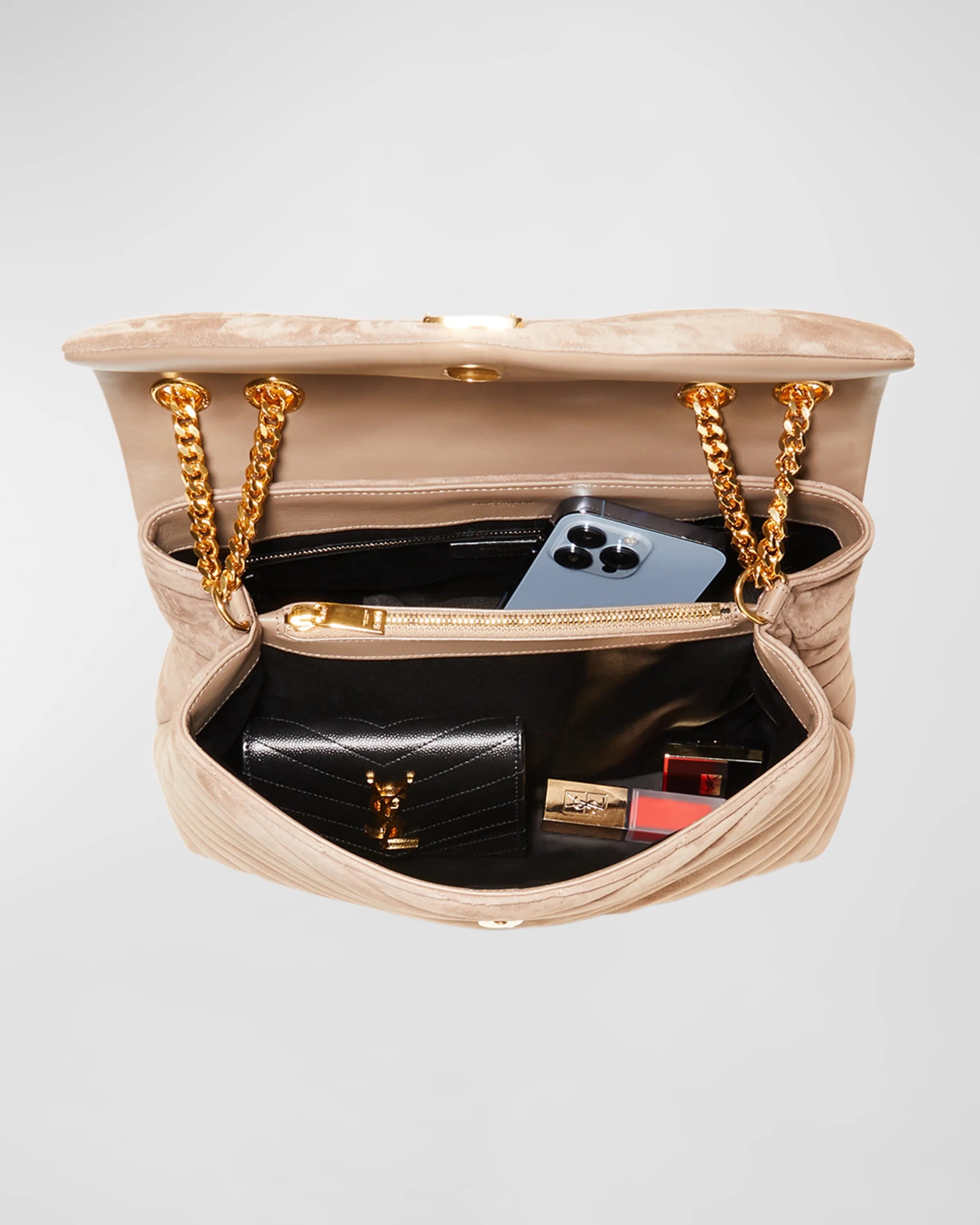 YSL LOULOU QUILTED SUEDE MEDIUM SHOULDER BAG