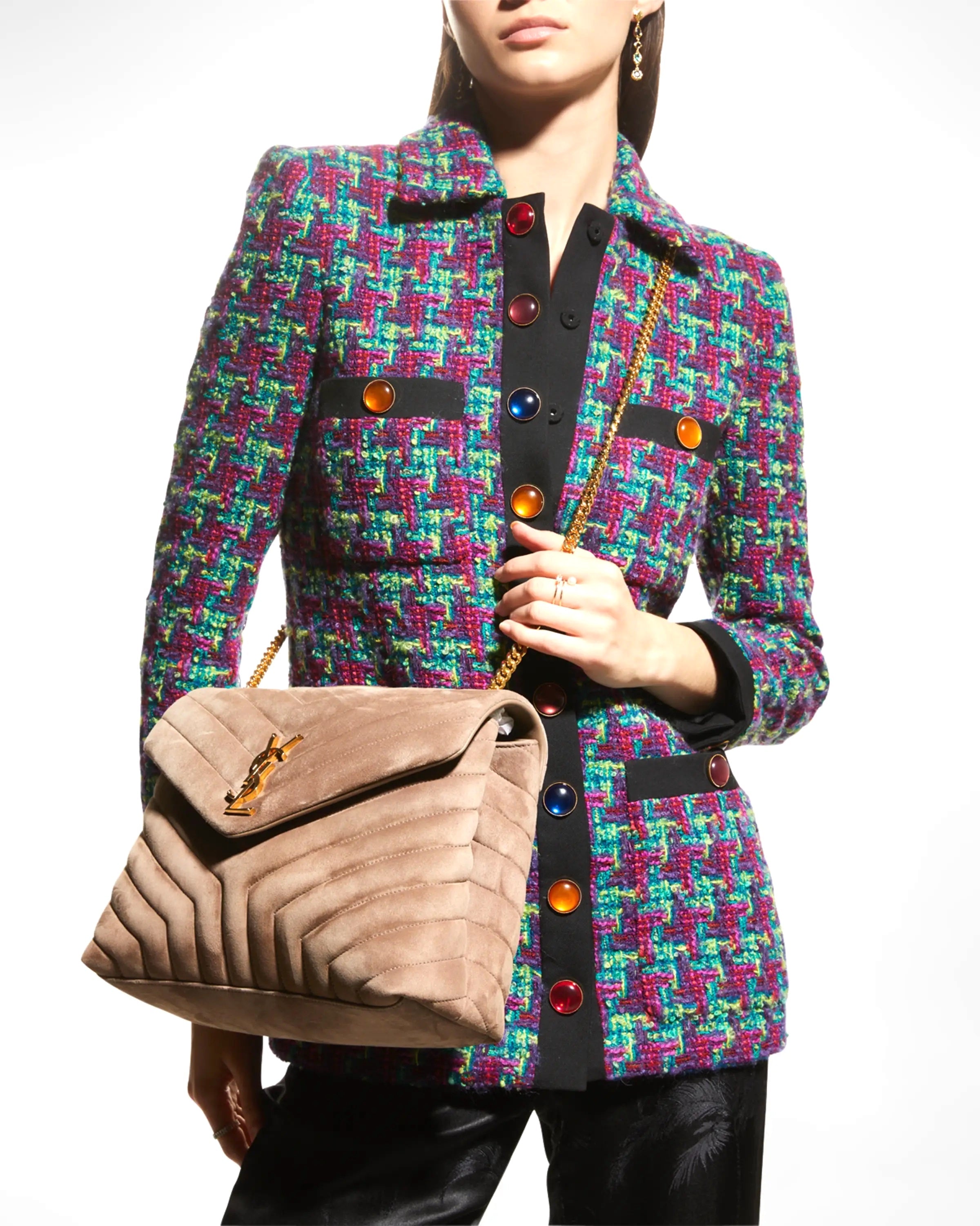 YSL LOULOU QUILTED SUEDE MEDIUM SHOULDER BAG