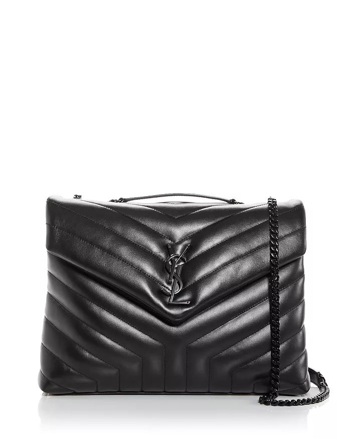 YSL LOULOU MEDIUM QUILTED LEATHER BLACK ON BLACK SHOULDER BAG