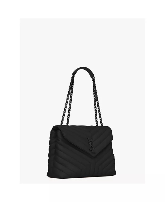 YSL LOULOU MEDIUM QUILTED LEATHER BLACK ON BLACK SHOULDER BAG