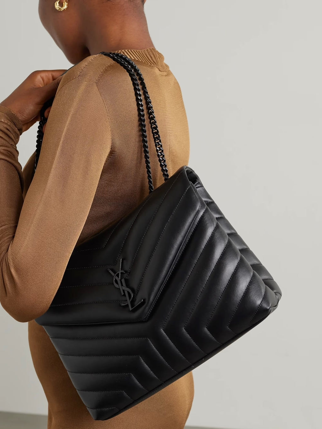 YSL LOULOU MEDIUM QUILTED LEATHER BLACK ON BLACK SHOULDER BAG
