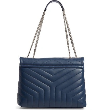 YSL LOULOU CALFSKIN LEATHER MEDIUM SHOULDER BAG IN DENIM BLUE