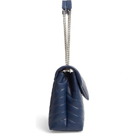 YSL LOULOU CALFSKIN LEATHER MEDIUM SHOULDER BAG IN DENIM BLUE